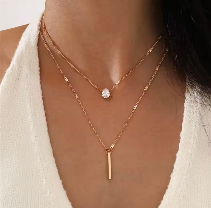 Double Layer Rose Gold Necklace Set