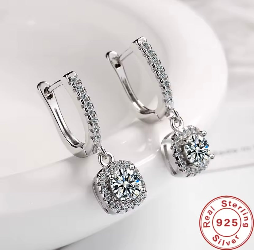 Moissanite Halo Drop Huggies