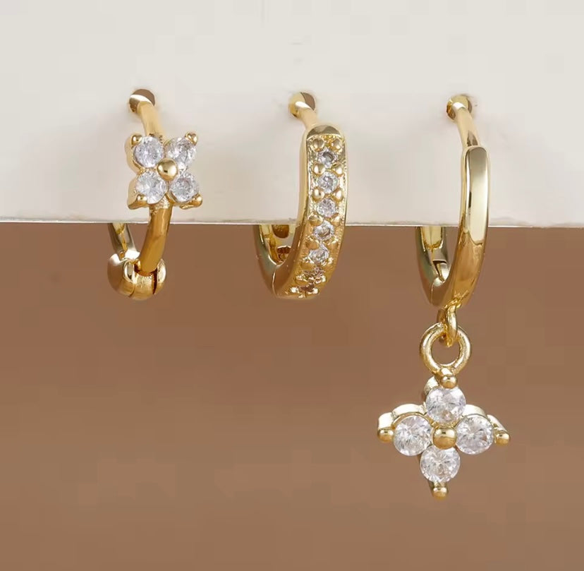 Golden Bloom Trio Hoop Earrings Set